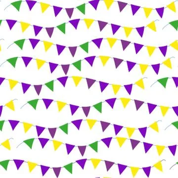 Mardi Gras flag seamless pattern. Bunting endless background. Carnival, festival Stock Illustration