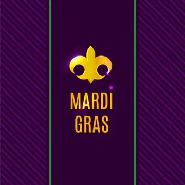 Mardi Gras fleur de lis gold logo with text on vertical banner. Holiday poste Stock Illustration