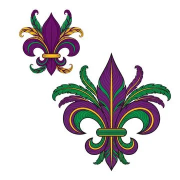 Mardi Gras Fleur de Lis Vector with Feathers and Gold Stock Illustration