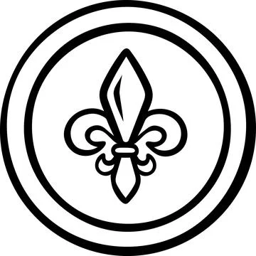 Mardi Gras fleur-de-lis coin icon in doodle sketch style. Minimalist black .. Stock-Illustration