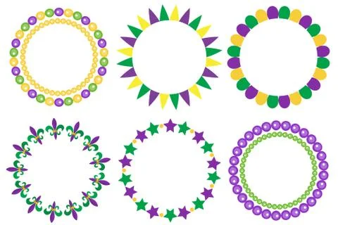 Mardi Gras frame set. Cute round border with space for text. Isolated on wh.. Stock Illustration