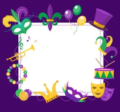 Mardi Gras frame template with space for text. Carnival poster, flyer, invi.. Stock Illustration