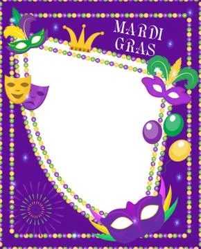 Mardi Gras frame template with space for text. Mardi Gras Carnival poster, flyer Illustrazione stock