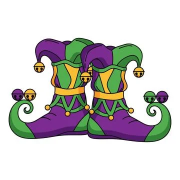 Mardi Gras Jester Boots Vector with Bells and Gold Trim Stock Illustration