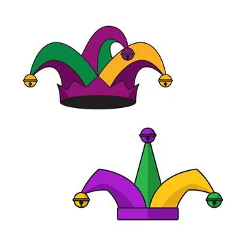 Mardi Gras Jester Hats Vector Icon Set Stock Illustration