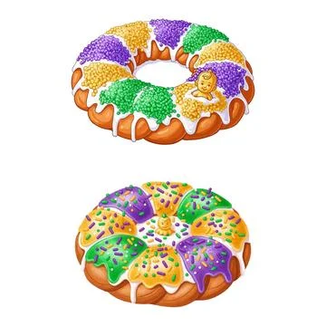 Mardi Gras King Cake Vector with Plastic Baby Figurine Stock Illustration