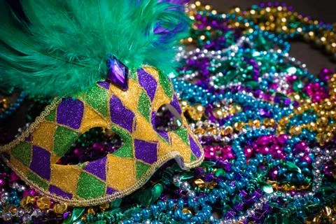 Mardi Gras Masks on dark Background Stock Photos