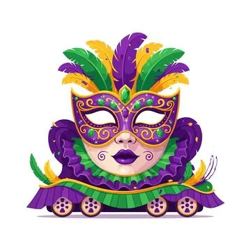 Mardi Gras Parade Float Vector with Mask and Feathers Stock Illustration