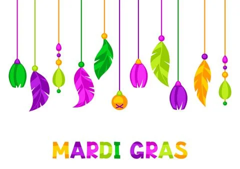 Mardi Gras party background with feathers and beads. Carnival illustration .. 스톡 일러스트
