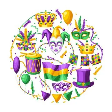 Mardi Gras party greeting or invitation card. Stock-Illustration
