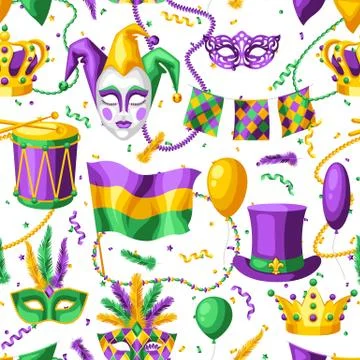 Mardi Gras party seamless pattern. Stock Illustration