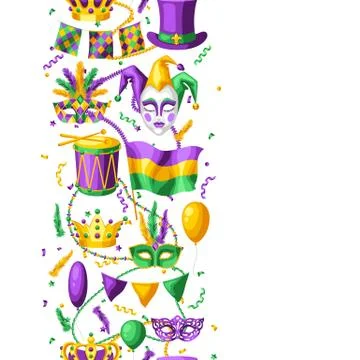 Mardi Gras party seamless pattern. Stock Illustration