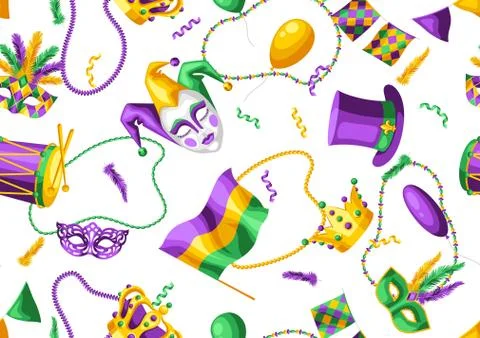 Mardi Gras party seamless pattern. Stock-Illustration