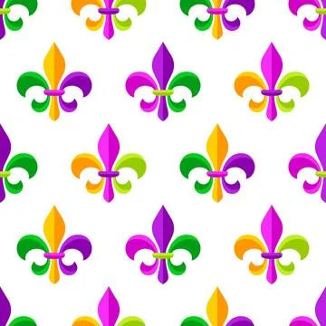Mardi Gras party seamless pattern. Fleur de lis heraldic symbol. Carnival i.. Stockillustratie