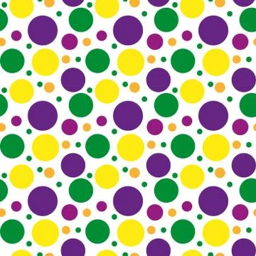 Mardi Gras polka dots pattern, repeating texture. Endless background, wallpaper Stock Illustration