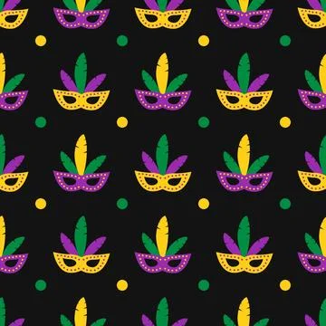 Mardi Gras seamless pattern. Carnival mask vector background.  Easy to edit.. Stock Illustration
