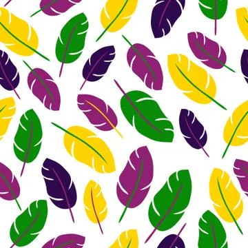 Mardi gras seamless pattern with feathers on white Stock Illustration