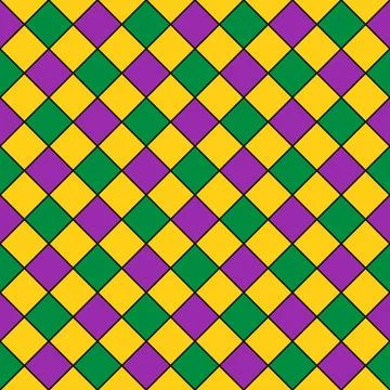Mardi Gras seamless pattern.  Fleur de lis  checkered background. Green, pu.. Stock-Illustration