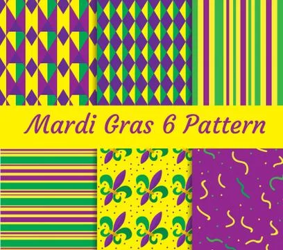 Mardi Gras seamless pattern set. Collection of digital paper, background, t.. Stock Illustration