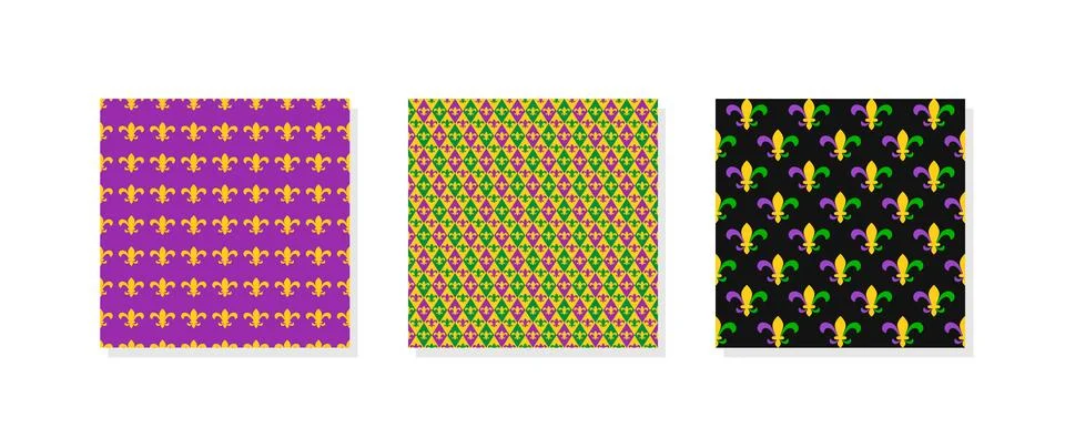 Mardi Gras seamless patterns.  Three carnival or masquerade backgrounds.  V.. Stock Illustration