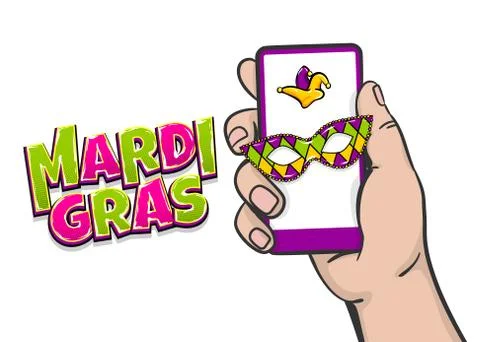 Mardi Gras vector comic text pop art Stock Illustration