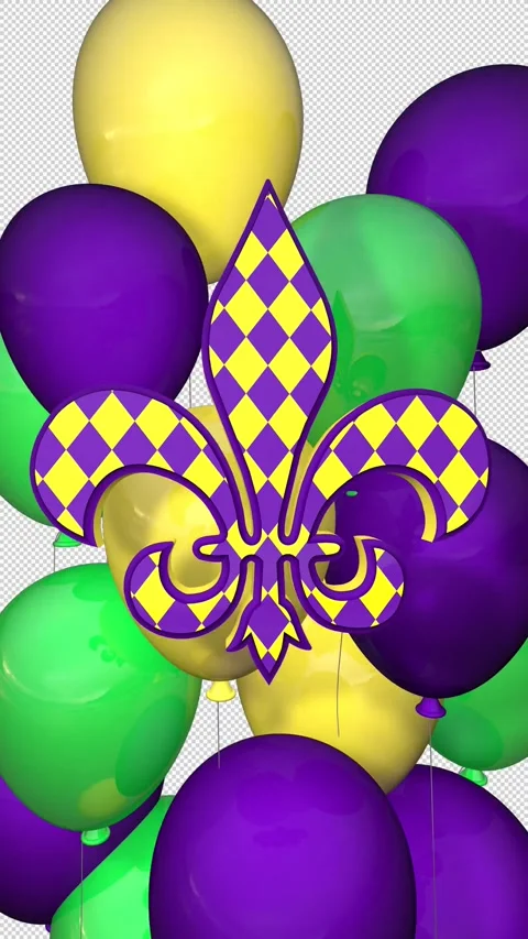 Mardi Gras vertical transition with Fleur de Lis and balloons on alpha Stock Footage 329040104