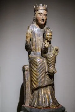 Mare de Deu from the Ternelles cell, 13th century, late Romanesque carving, H Stock Photos