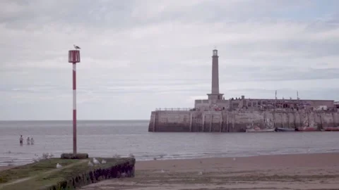 Margate, UK - Lighthouse in Distance Stock Footage 159758618