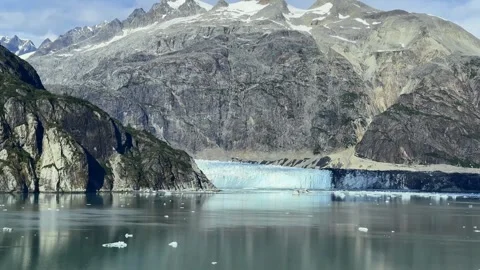 Margery Glacier, with the earthen wall on the right showing the remains of .. Stock Footage 329337856