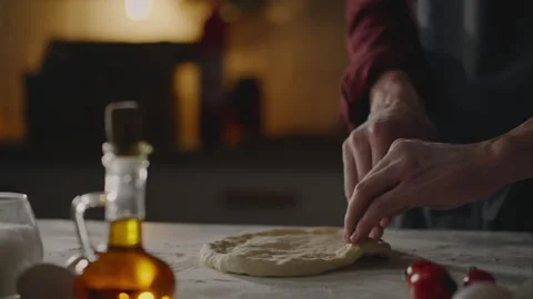 Margherita, Chef in action Preparing pizza Strongly From dough Shapes create Video stock 242529620