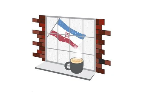 Mari El Coffee Rain Windows Fog Vector Illustration Stock Illustration