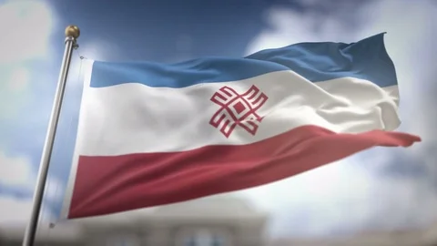 Mari El Flag Waving Slow Motion 3D Rendering Blue Sky Background - Seamless.. Stock Footage 75433603