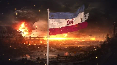 Mari El flag waving in war is torn 動画素材 346009952