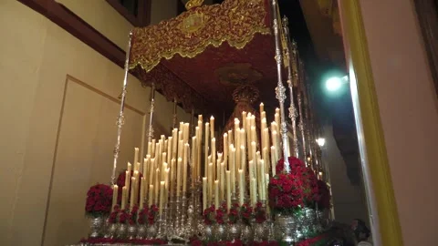 Maria Paso Approaching Camera During Holy Week Night Procession Stock Footage 336007641