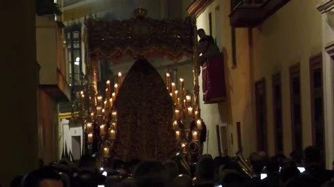 Maria Paso Moving Away During Semana Santa Night Procession Stock Footage 336007643