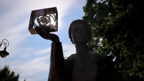 Maria Sklodowska Curie monument located on New Town in Warsaw, Poland Stock Footage