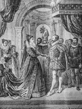 Mariage de'henri IV et de marie de medicis1500-1600, histoire populaire de fr Stock Illustration