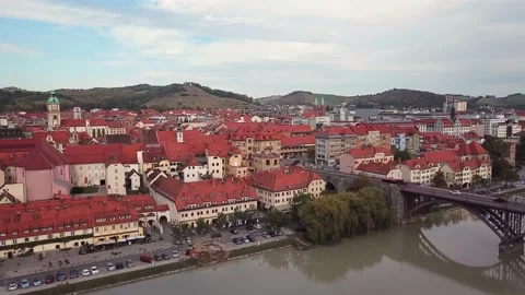 Maribor crane shot drone Stock Footage 147560016