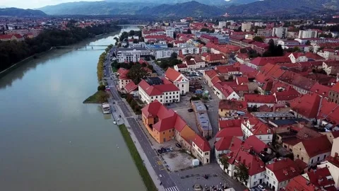 Maribor riverside drone Stock Footage 147564374
