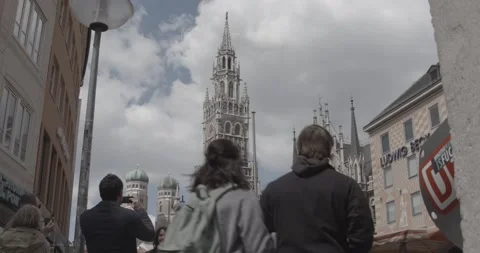 Marienplatz Clock Tower in Busy Munich Germany During Day Stock Footage 158772595