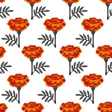 Marigold flower seamless pattern. Vector background Stock Illustration