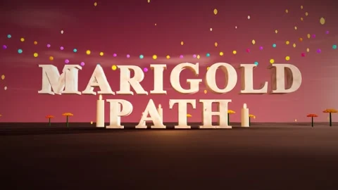 Marigold Path Carved Bone 3D Letters with Marigolds Candles and Papel Picado on Stock Footage 343815930