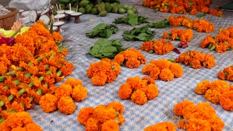Marigold Stall in Nepal Stock Footage 284377522