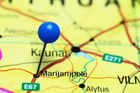 Marijampole pinned on a map of Lithuania Foto stock