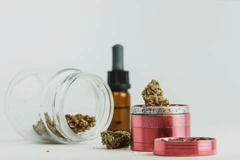 Marijuana buds on white background, close up. Stock-Fotos