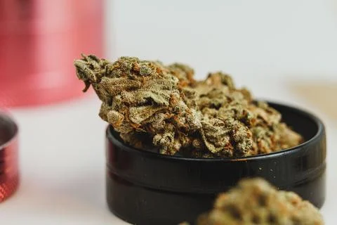 Marijuana buds on white background, close up. Stock Photos