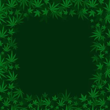 Marijuana dark green grass square frame banner. Cannabis hemp plant. Border Stock Illustration