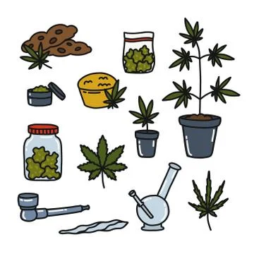 Marijuana doodle icons set, vector illustration Stock Illustration