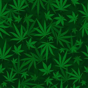 Marijuana green leaves on a deep dark green background. Rasta seamless repeat Stock Illustration