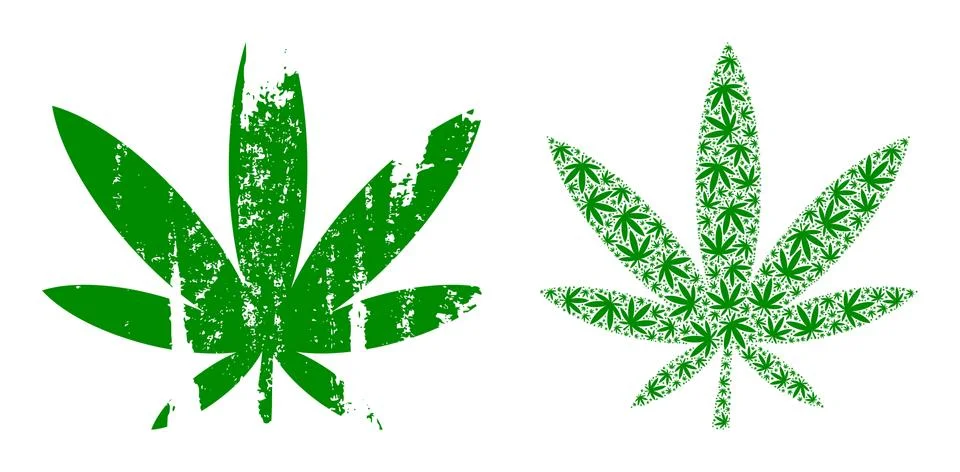 Marijuana Icon Recursive Composition and Grunge Textured Icon Stock Illustration